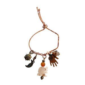 Sliding bead chain bracelet rose gold tone charms elephant moon